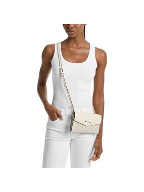 Michael Kors Jet Set Logo Print Canvas Crossbody Bag Vanilla